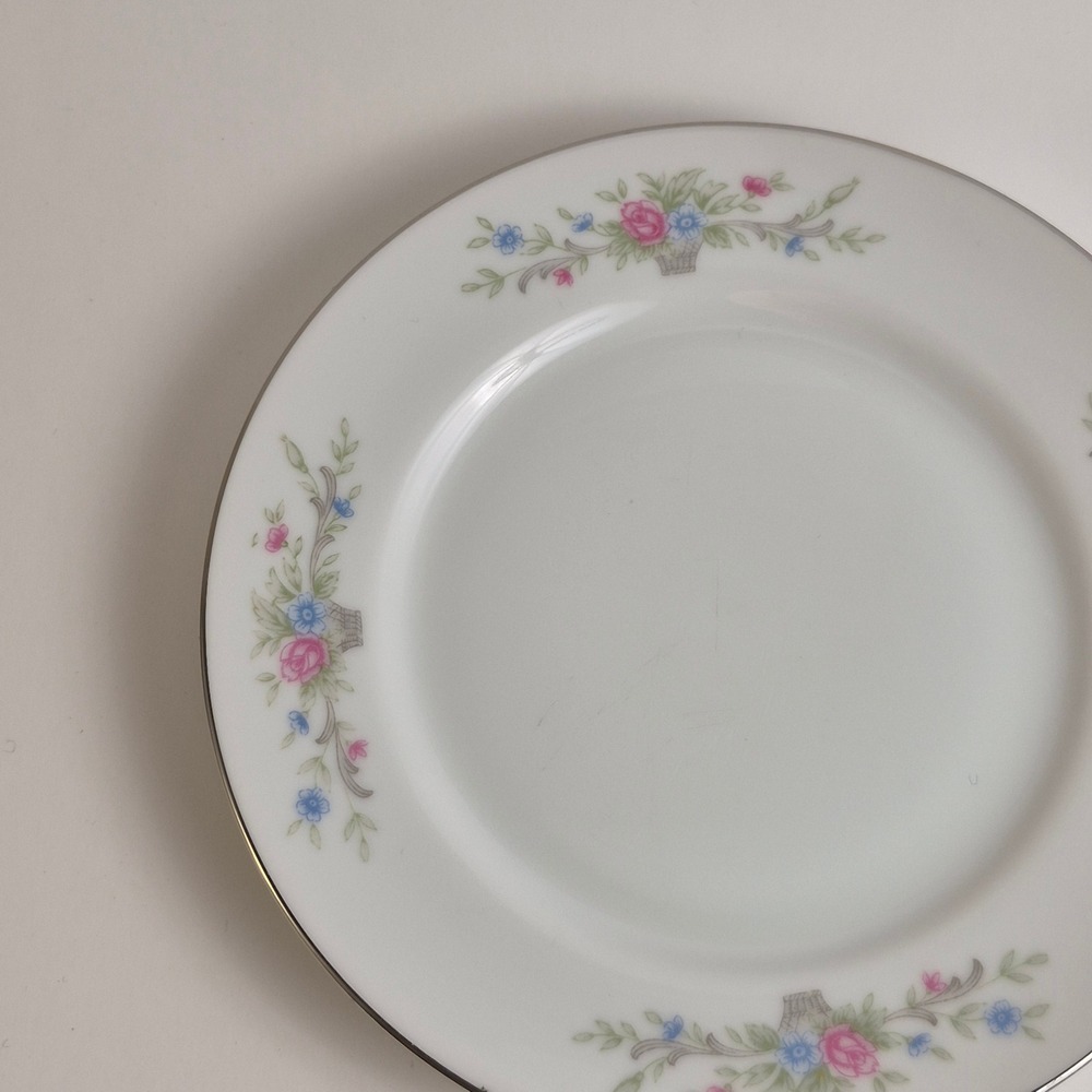 VINTAGE Florenteen Fine China Fantasia Plate Floral Pink Blue Silver Rim Japan - Picture 6 of 8
